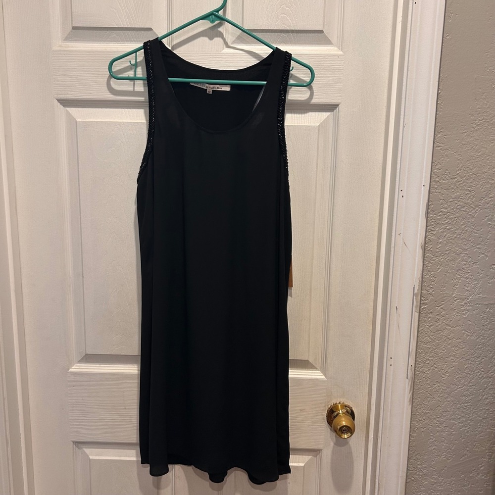 NWT Rachel Roy Black Dress L Beaded Sleeveless Tank Mini Cocktail Party‎ Lined
